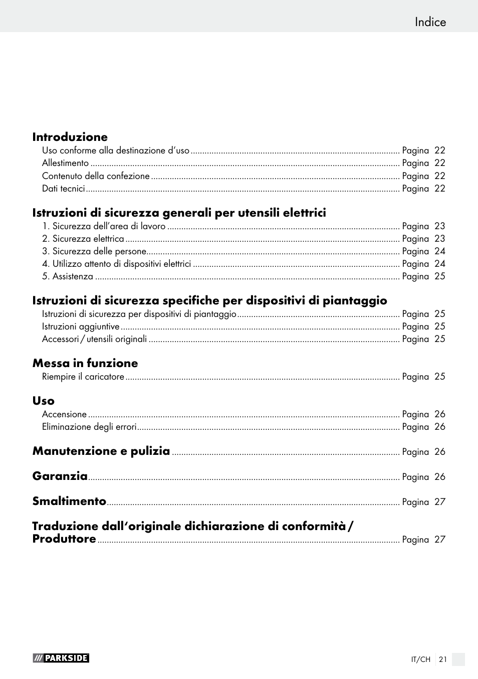 Indice | Parkside PHET 15 A1 User Manual | Page 21 / 35