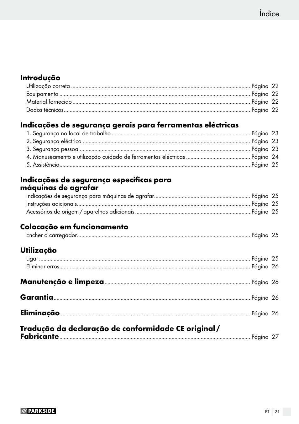 Índice | Parkside PHET 15 A1 User Manual | Page 21 / 44