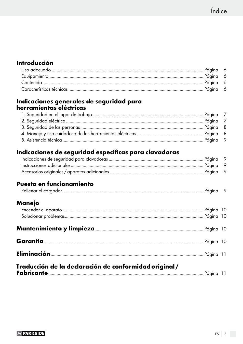 Índice | Parkside PHET 15 A1 User Manual | Page 5 / 44