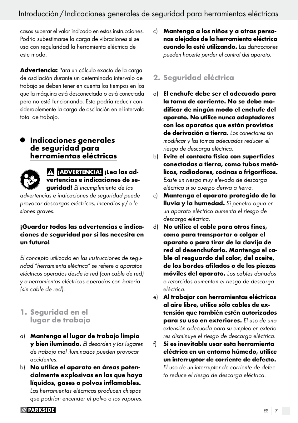 Seguridad en el lugar de trabajo, Seguridad eléctrica | Parkside PHET 15 A1 User Manual | Page 7 / 44