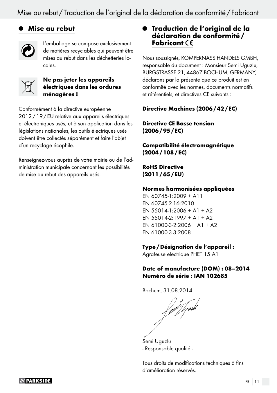 Utilisation / entretien et nettoyage / garantie | Parkside PHET 15 A1 User Manual | Page 11 / 27