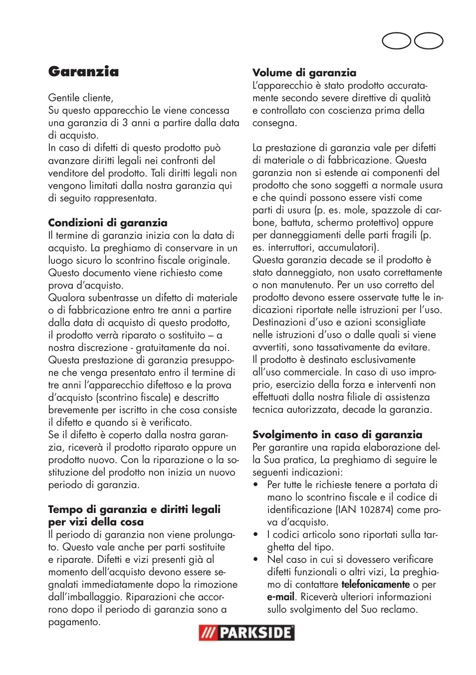 Garanzia, It mt | Parkside PSS 65 A1 User Manual | Page 17 / 72