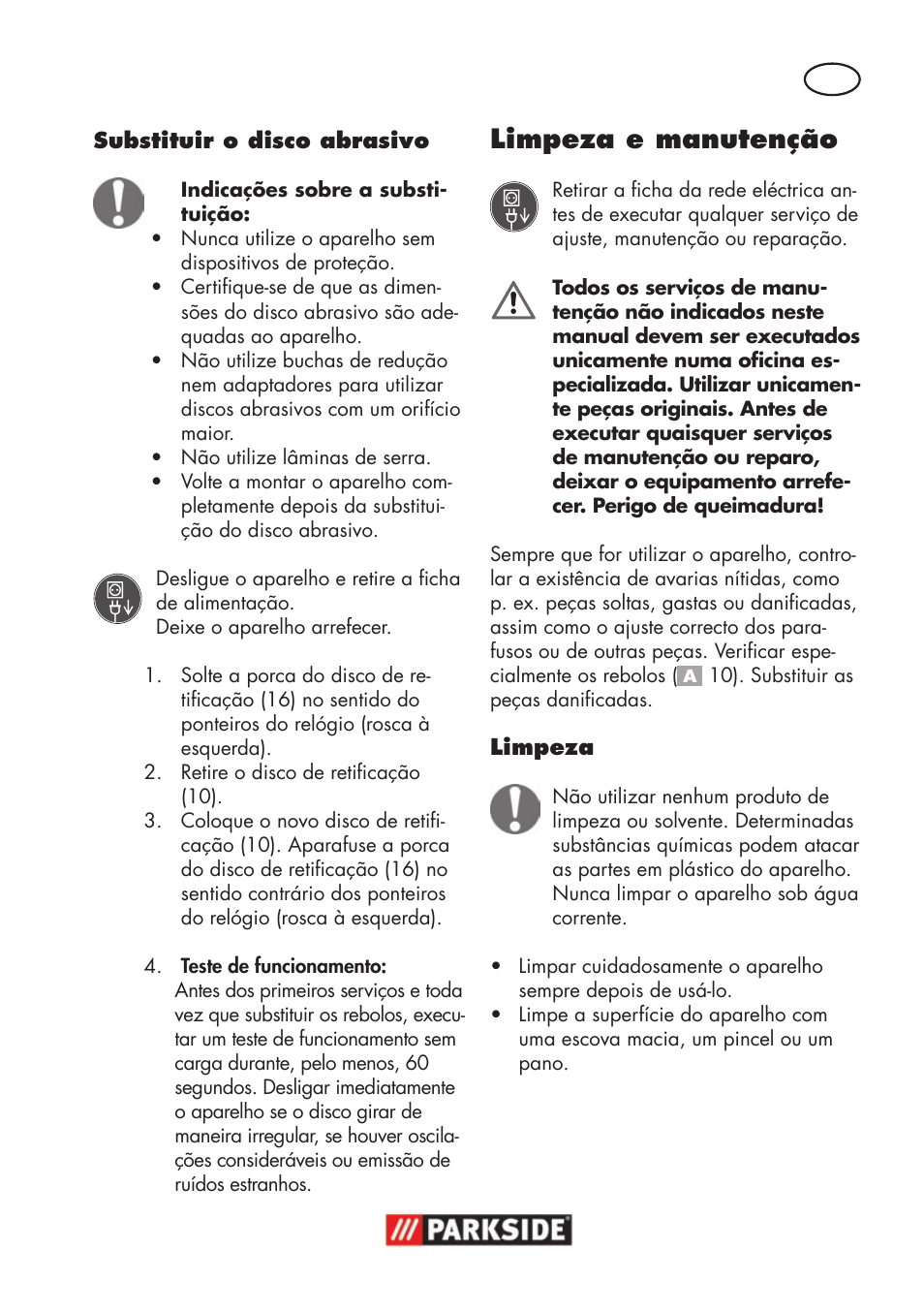 Limpeza e manutenção | Parkside PSS 65 A1 User Manual | Page 29 / 72