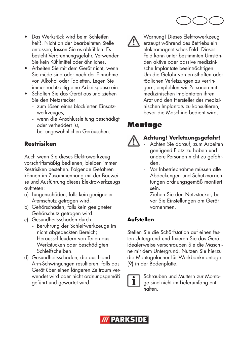 Montage, At ch de | Parkside PSS 65 A1 User Manual | Page 55 / 72