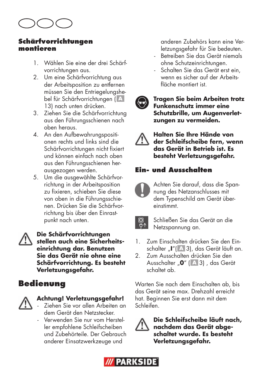 Bedienung, De at ch | Parkside PSS 65 A1 User Manual | Page 56 / 72