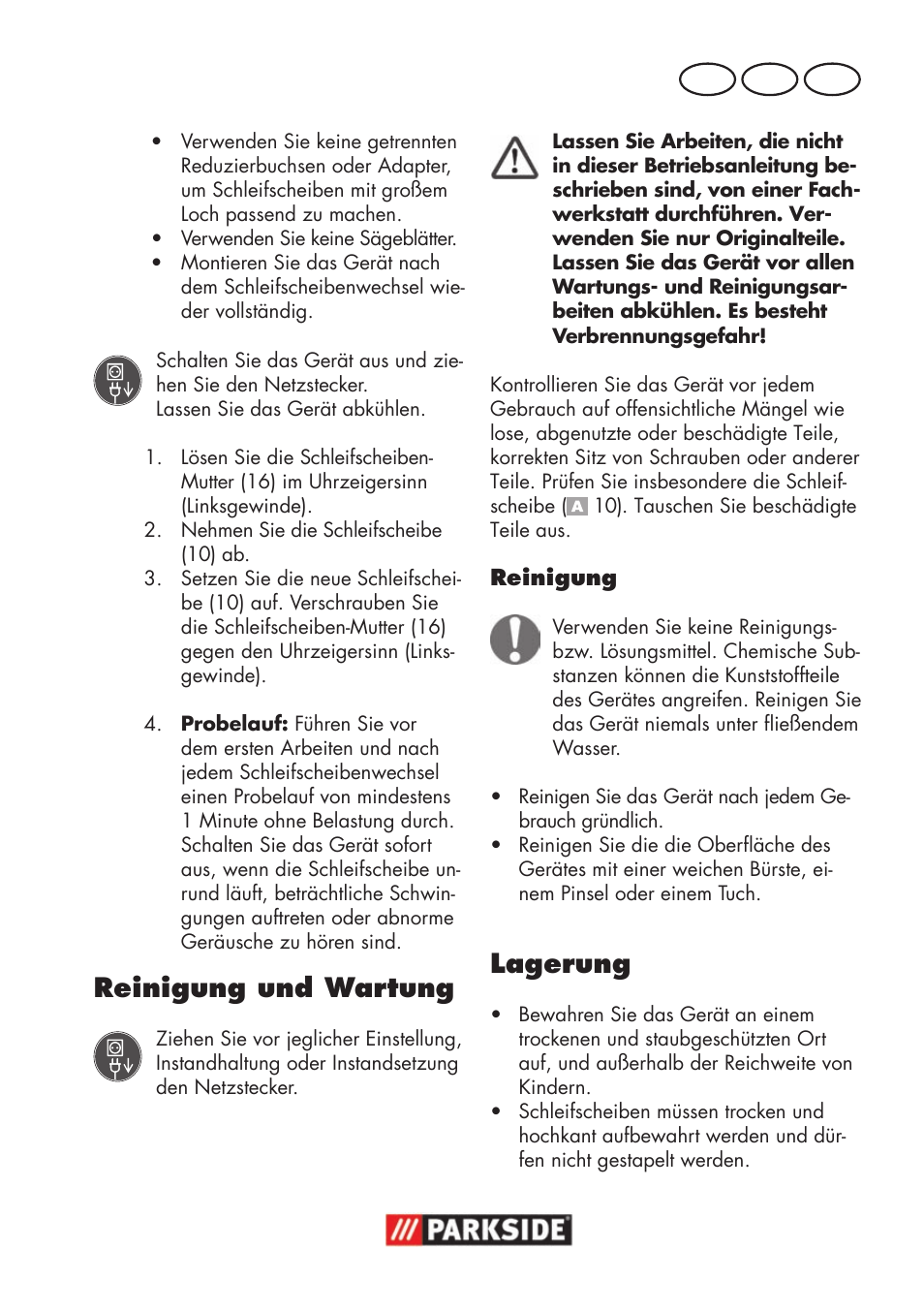 Reinigung und wartung, Lagerung, At ch de | Parkside PSS 65 A1 User Manual | Page 59 / 72