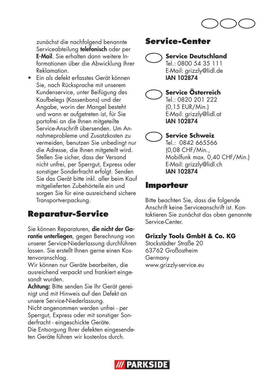 Reparatur-service, Service-center, Importeur | Parkside PSS 65 A1 User Manual | Page 63 / 72