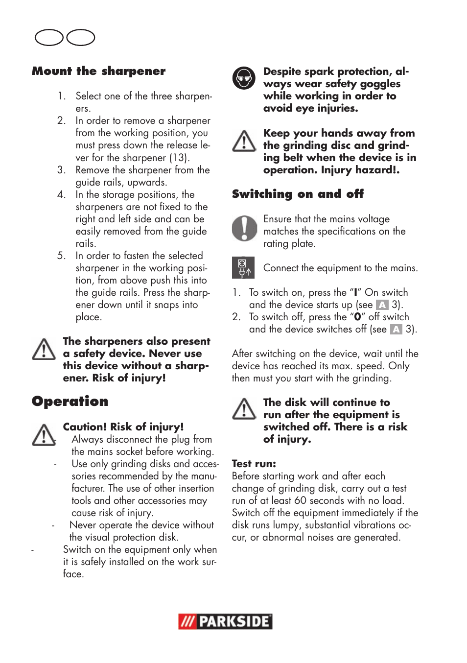Operation, Gb ie | Parkside PSS 65 A1 User Manual | Page 10 / 120