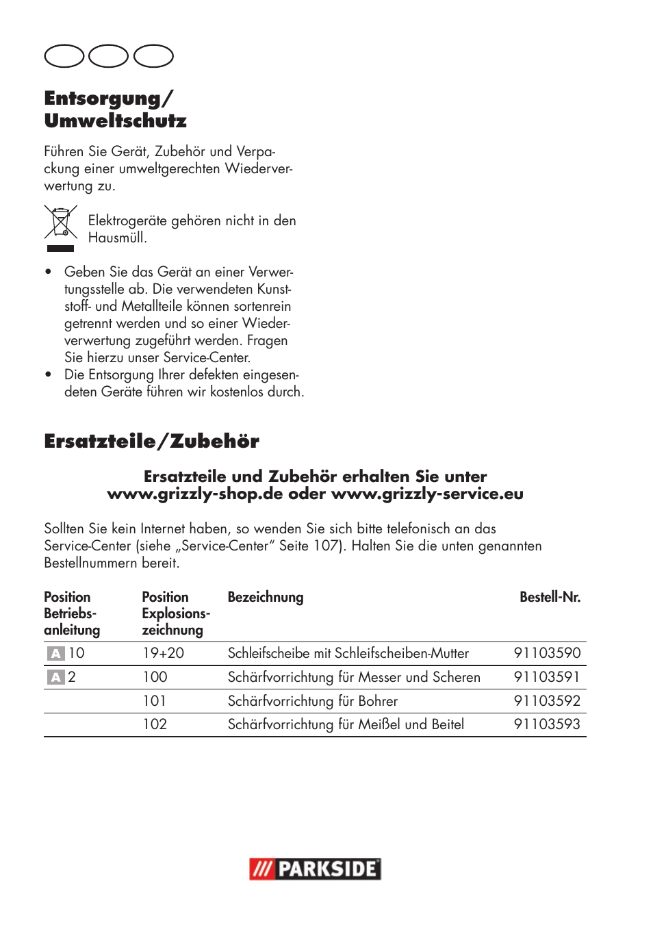 Entsorgung/ umweltschutz, Ersatzteile/zubehör | Parkside PSS 65 A1 User Manual | Page 104 / 120