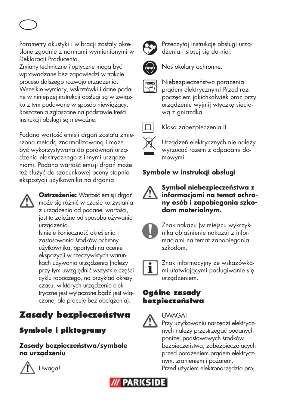 Zasady bezpieczeństwa | Parkside PSS 65 A1 User Manual | Page 20 / 120