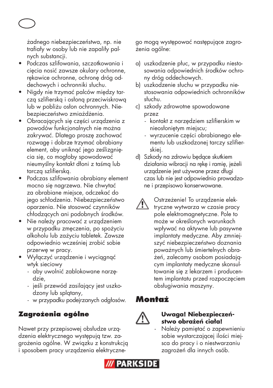 Montaż | Parkside PSS 65 A1 User Manual | Page 24 / 120