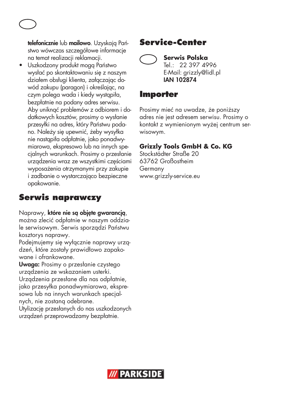 Serwis naprawczy, Service-center, Importer | Parkside PSS 65 A1 User Manual | Page 32 / 120