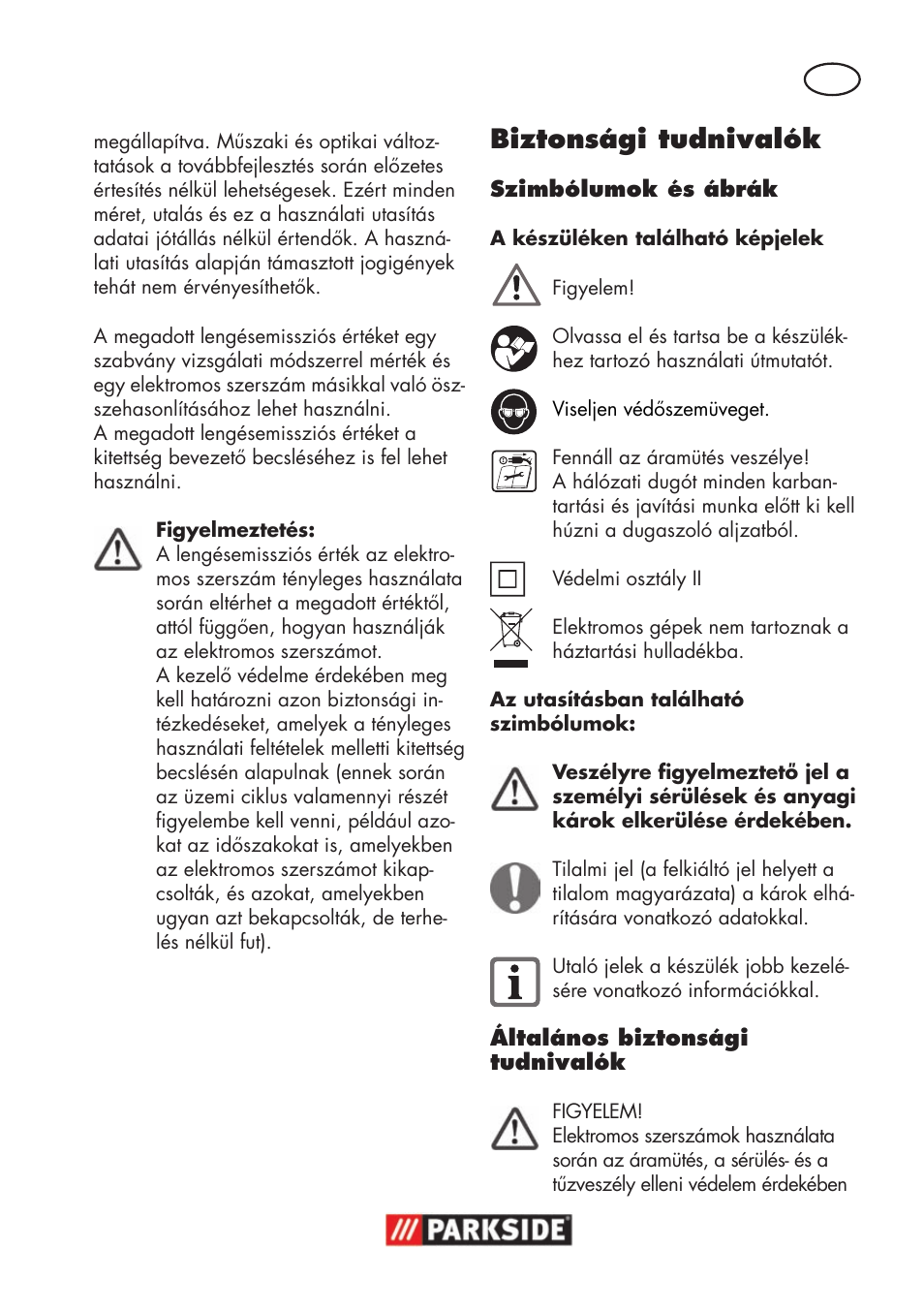 Biztonsági tudnivalók | Parkside PSS 65 A1 User Manual | Page 35 / 120