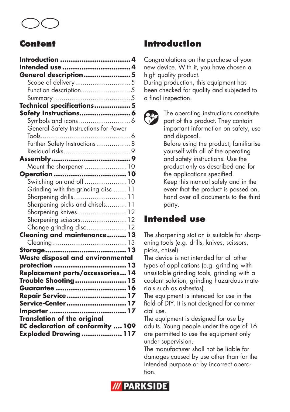 Content, Introduction, Intended use | Gb ie | Parkside PSS 65 A1 User Manual | Page 4 / 120