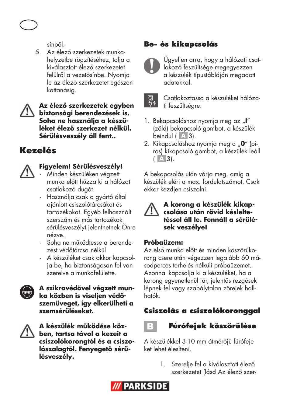 Kezelés | Parkside PSS 65 A1 User Manual | Page 40 / 120