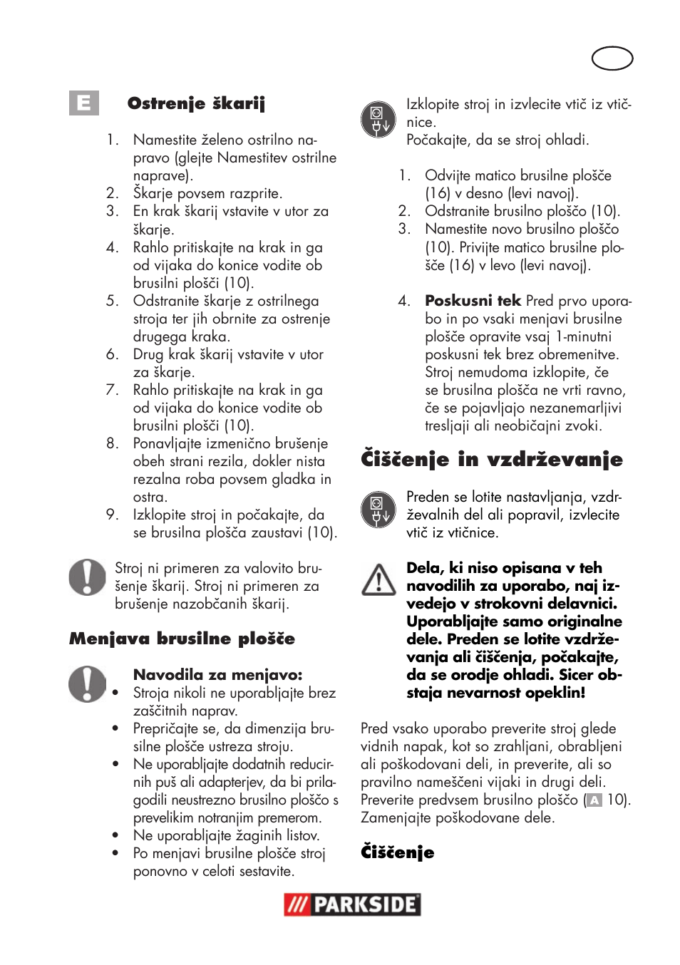 Čiščenje in vzdrževanje | Parkside PSS 65 A1 User Manual | Page 57 / 120