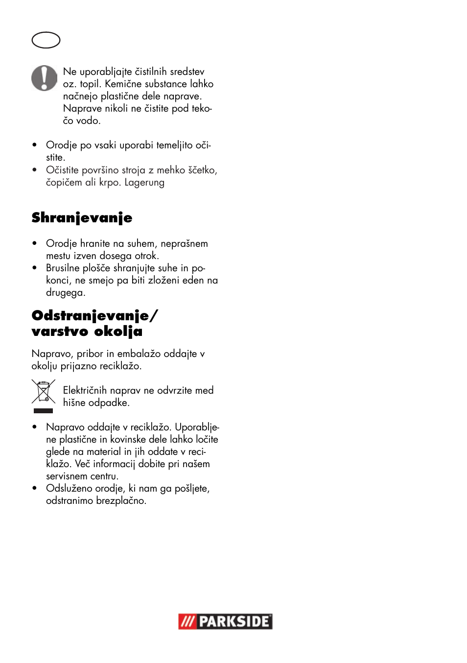 Shranjevanje, Odstranjevanje/ varstvo okolja | Parkside PSS 65 A1 User Manual | Page 58 / 120