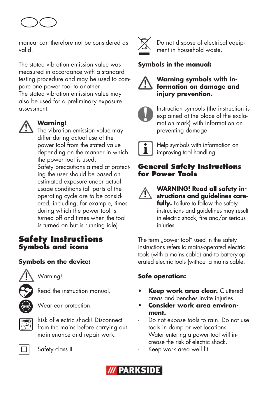 Safety instructions, Gb ie | Parkside PSS 65 A1 User Manual | Page 6 / 120