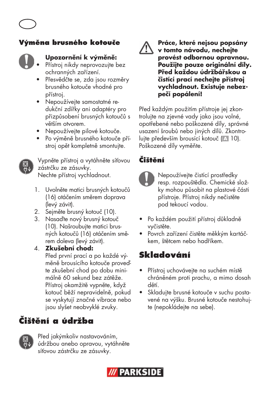Čištění a údržba, Skladování | Parkside PSS 65 A1 User Manual | Page 72 / 120