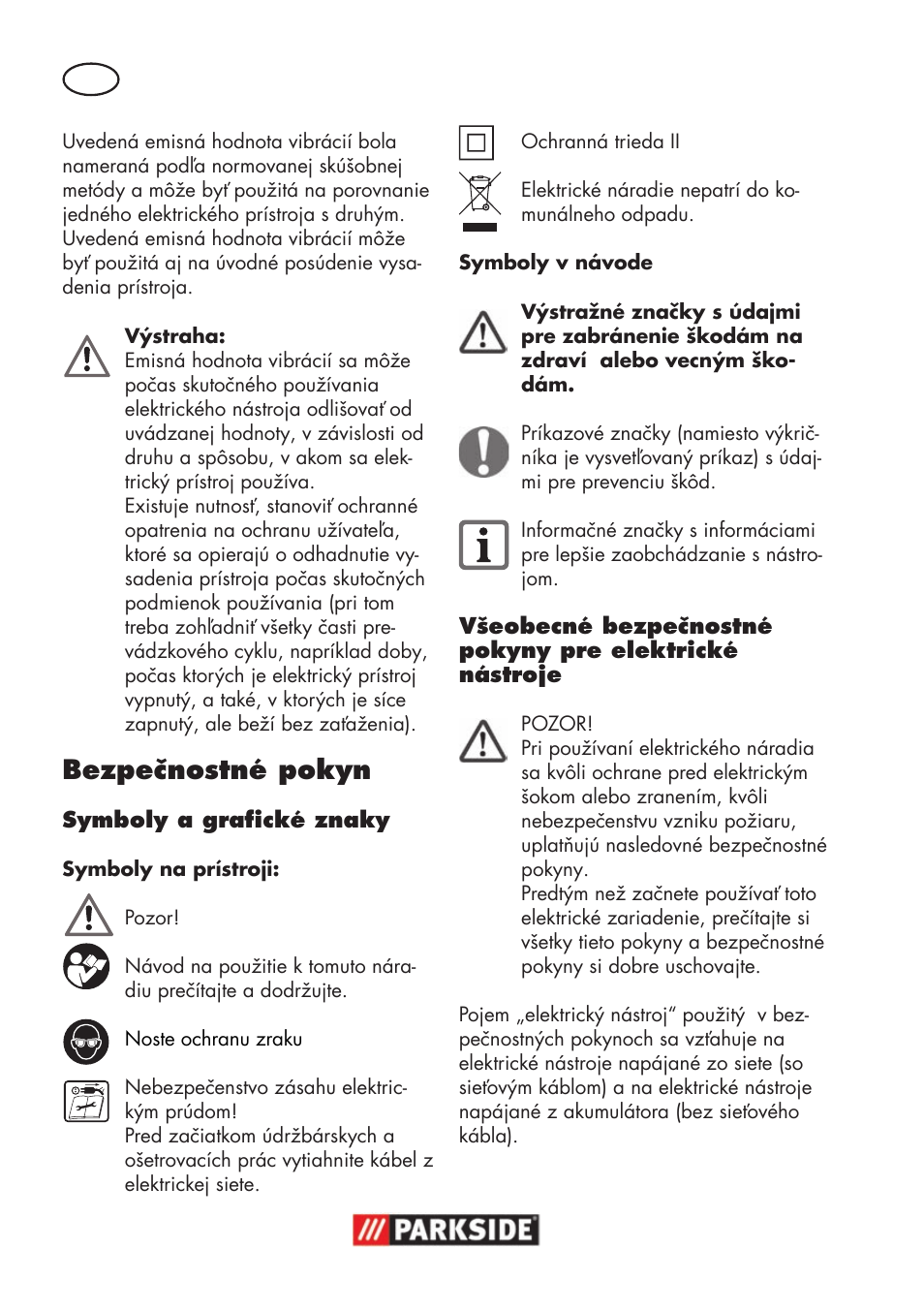Bezpečnostné pokyn | Parkside PSS 65 A1 User Manual | Page 80 / 120