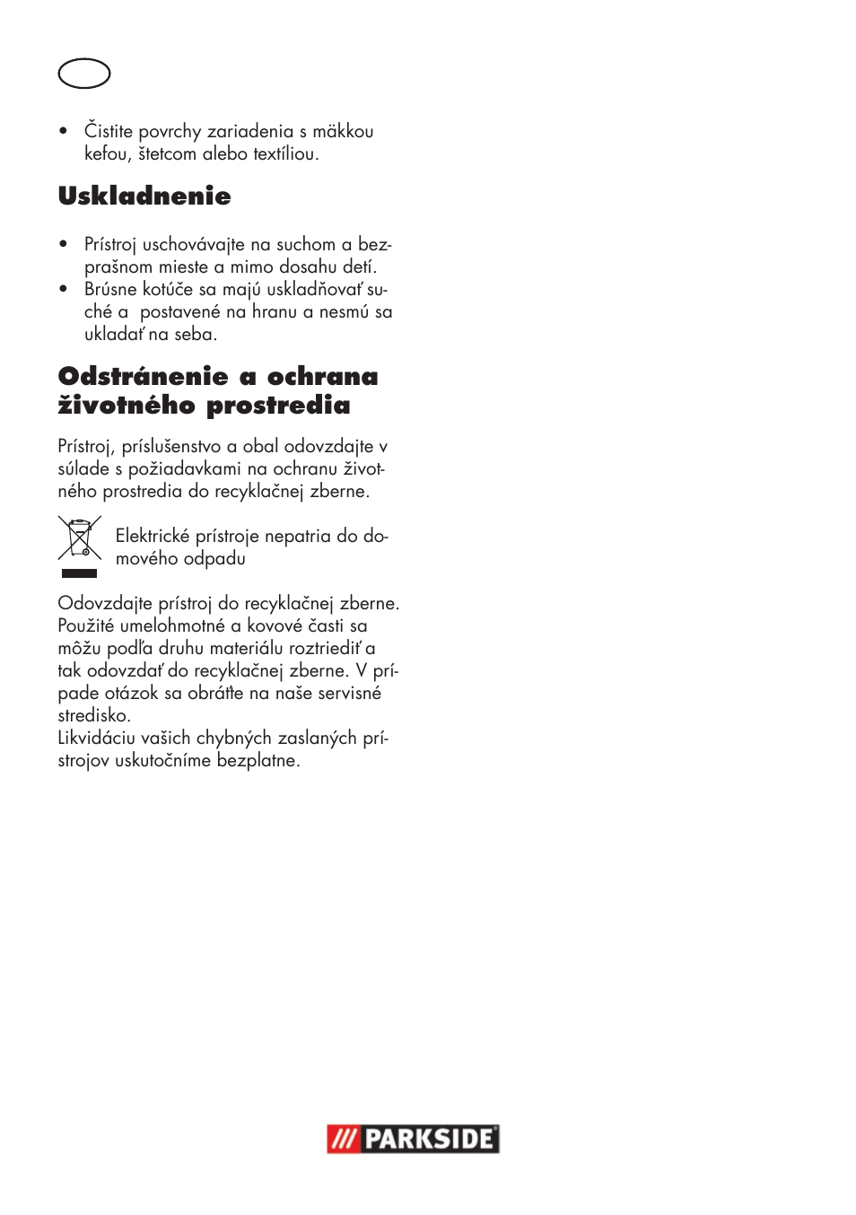Uskladnenie, Odstránenie a ochrana životného prostredia | Parkside PSS 65 A1 User Manual | Page 88 / 120