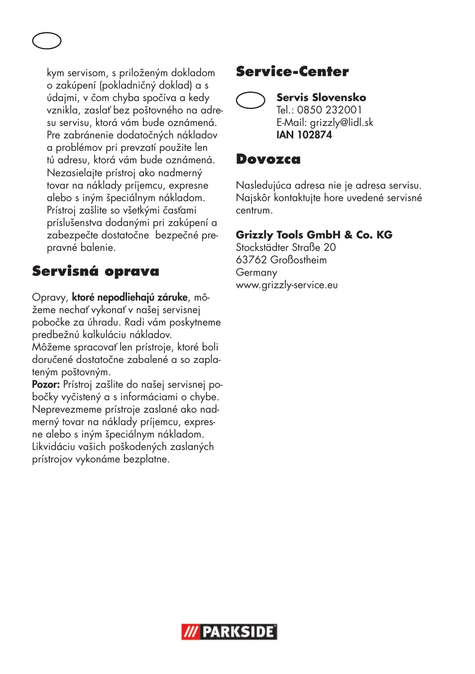 Servisná oprava, Service-center, Dovozca | Parkside PSS 65 A1 User Manual | Page 92 / 120