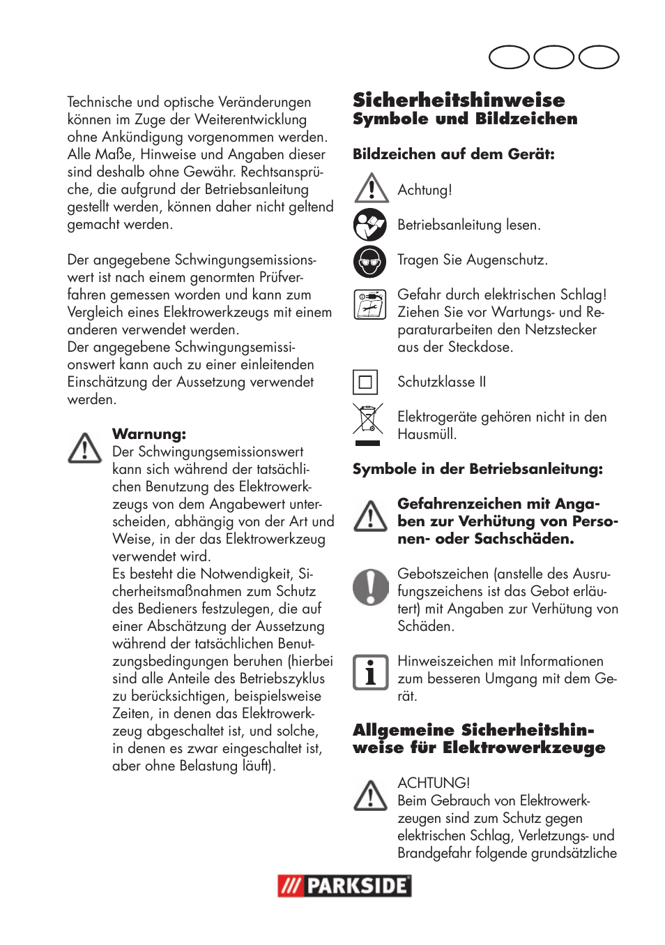 Sicherheitshinweise, At ch de | Parkside PSS 65 A1 User Manual | Page 95 / 120