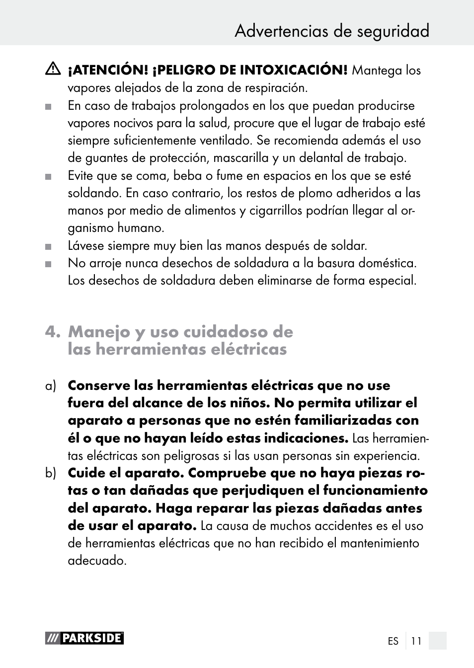 Advertencias de seguridad | Parkside PLS 48 B1 User Manual | Page 11 / 84