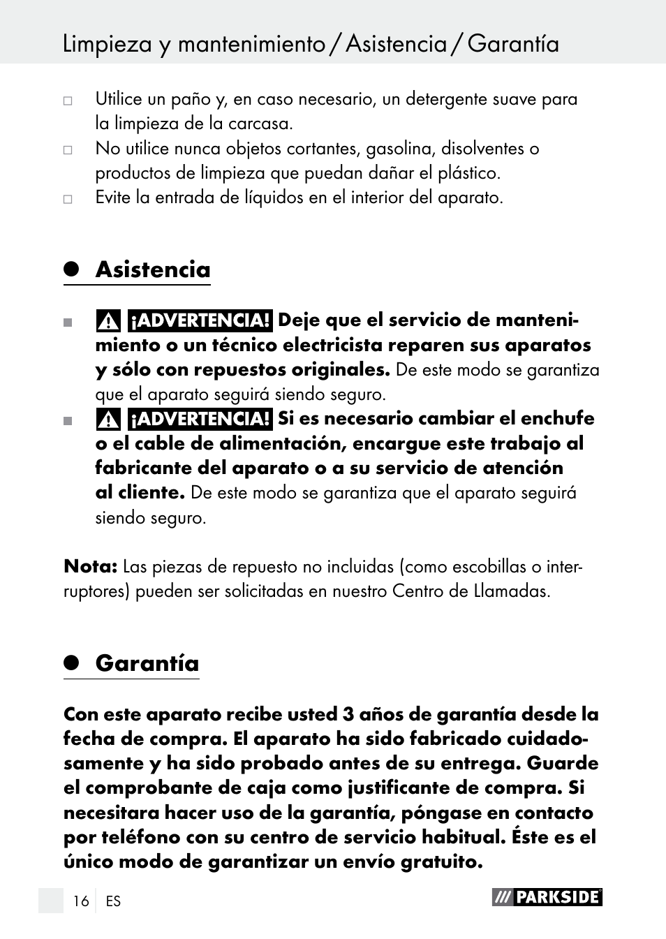 Asistencia, Garantía | Parkside PLS 48 B1 User Manual | Page 16 / 84