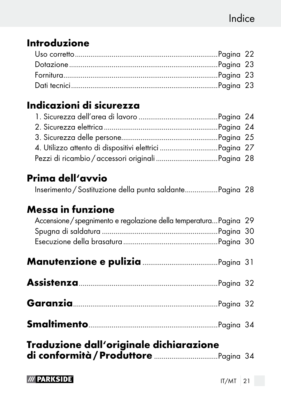 Indice | Parkside PLS 48 B1 User Manual | Page 21 / 84