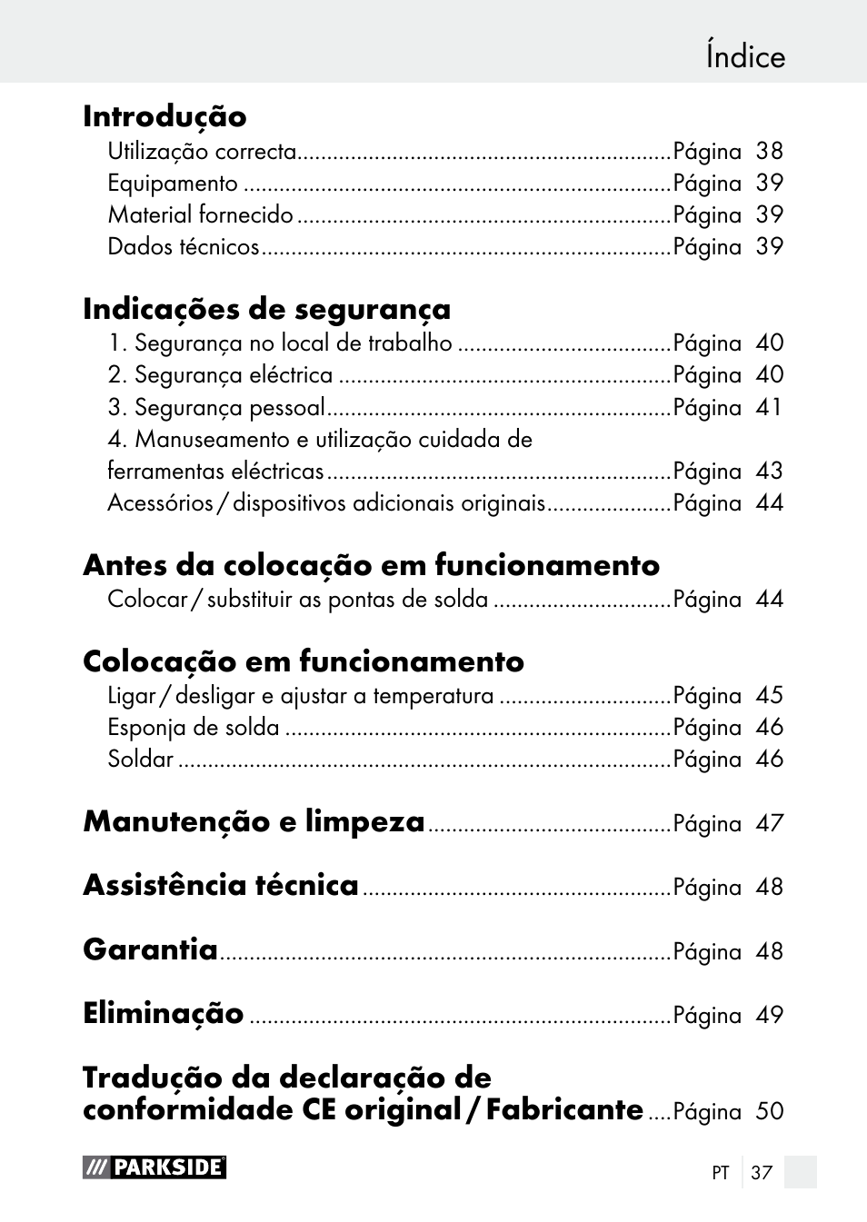 Índice | Parkside PLS 48 B1 User Manual | Page 37 / 84