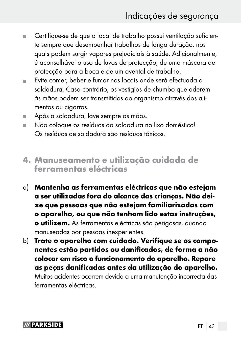 Indicações de segurança | Parkside PLS 48 B1 User Manual | Page 43 / 84
