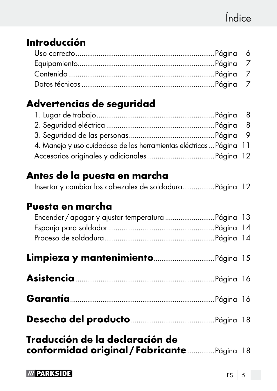 Índice | Parkside PLS 48 B1 User Manual | Page 5 / 84