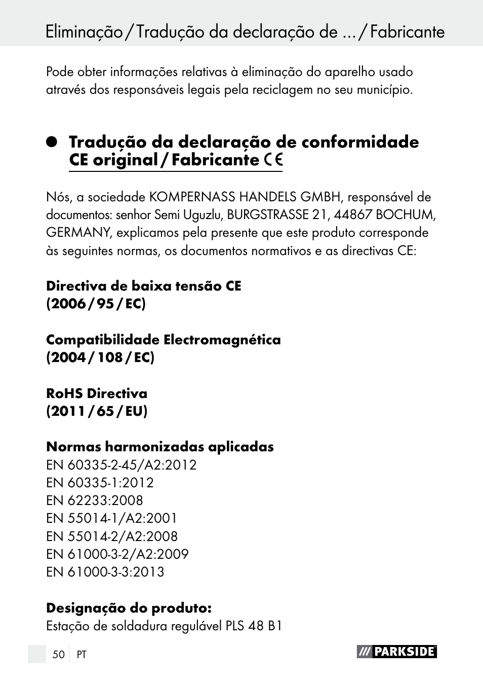 Parkside PLS 48 B1 User Manual | Page 50 / 84