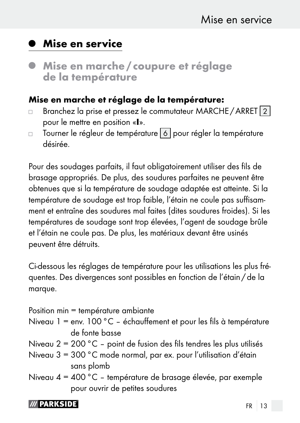 Mise en service | Parkside PLS 48 B1 User Manual | Page 13 / 52