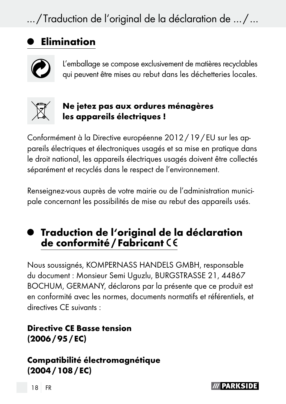 Elimination | Parkside PLS 48 B1 User Manual | Page 18 / 52