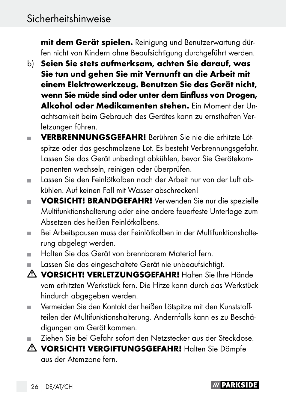 Sicherheitshinweise | Parkside PLS 48 B1 User Manual | Page 26 / 52