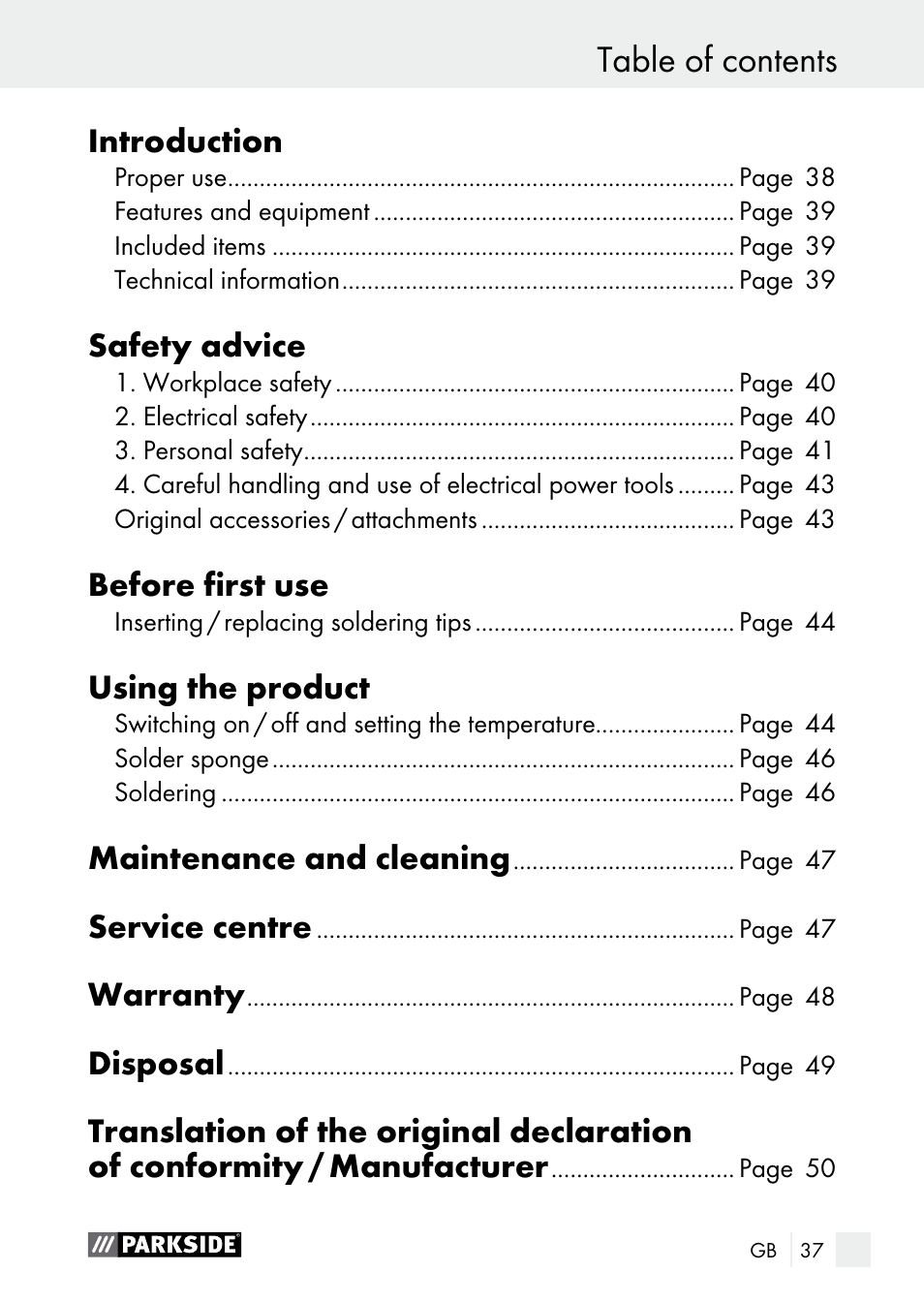 Parkside PLS 48 B1 User Manual | Page 37 / 52