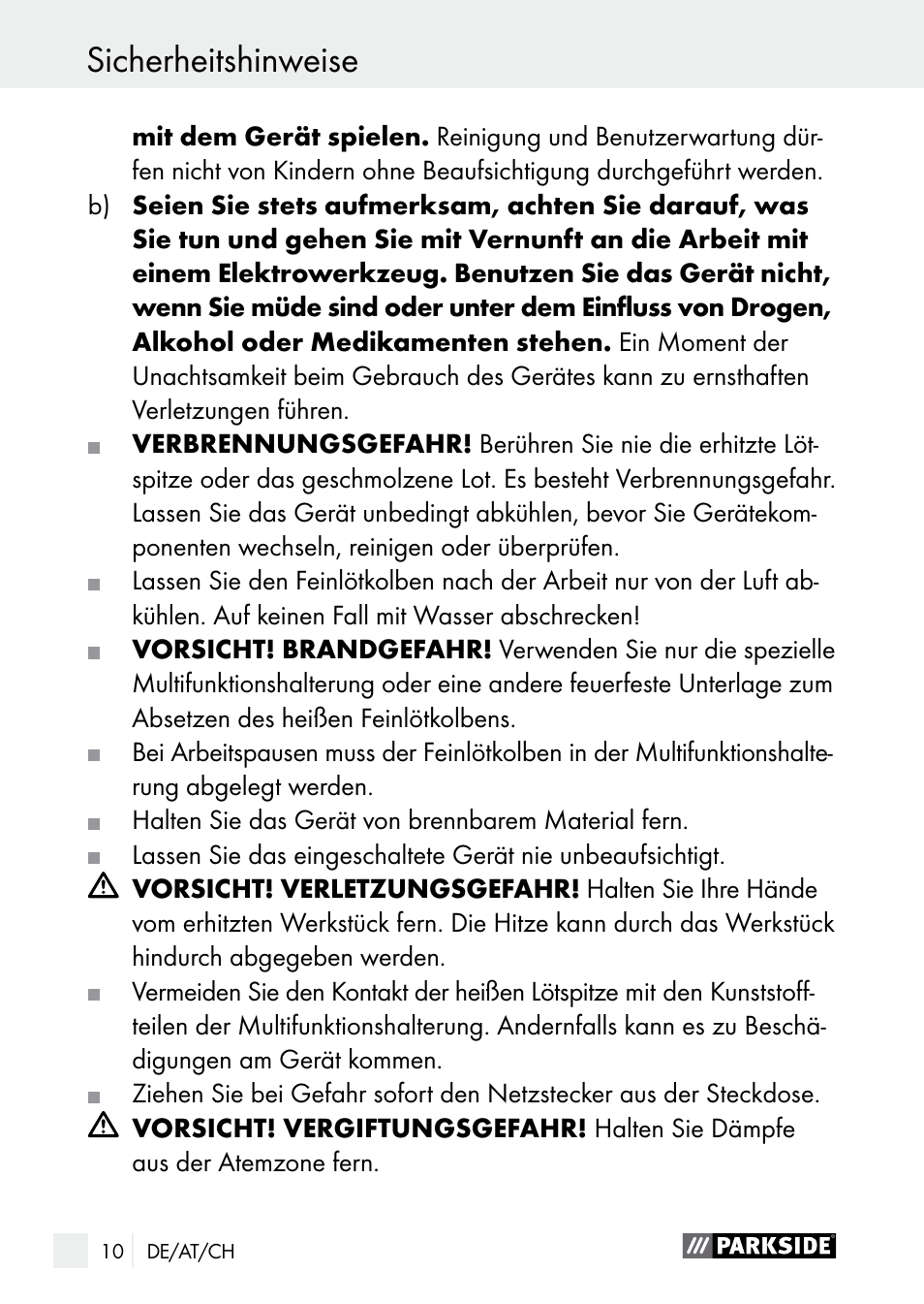 Sicherheitshinweise | Parkside PLS 48 B1 User Manual | Page 10 / 68