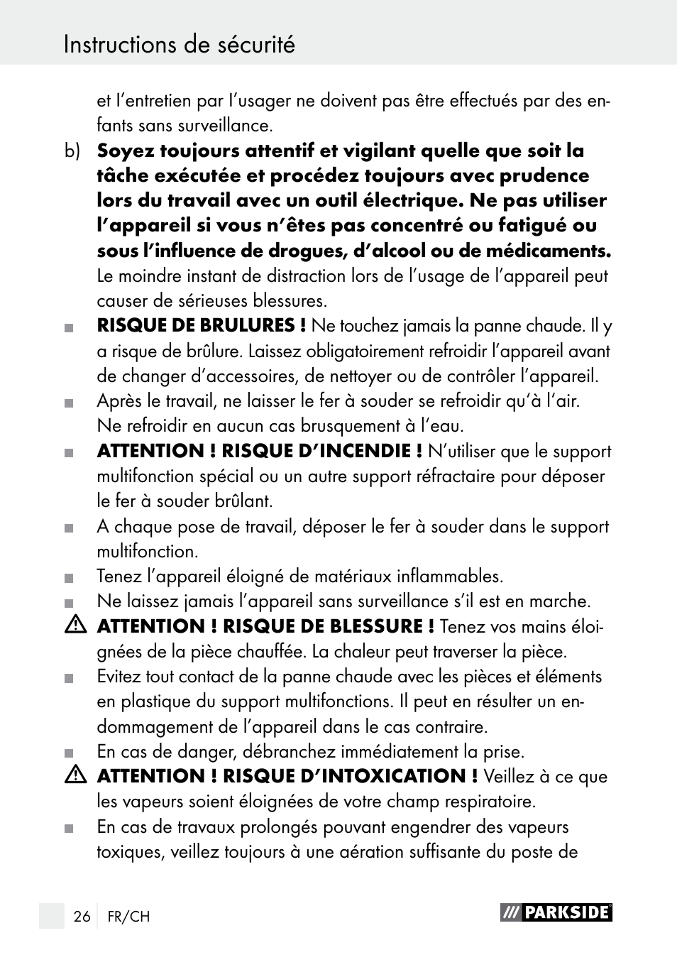 Instructions de sécurité | Parkside PLS 48 B1 User Manual | Page 26 / 68