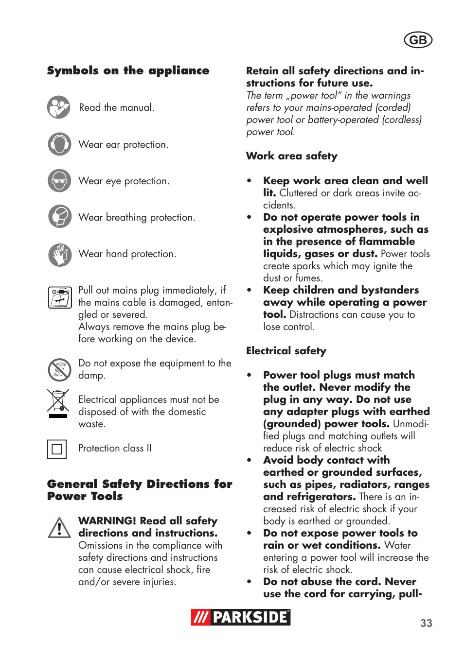 Parkside PSBM 500 B3 User Manual | Page 33 / 48