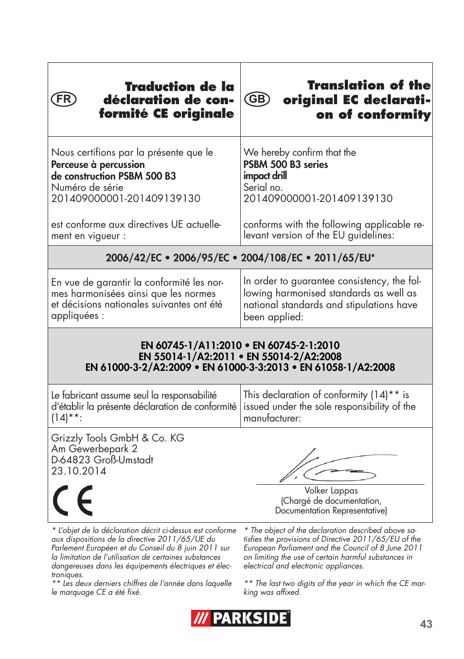 Parkside PSBM 500 B3 User Manual | Page 43 / 48