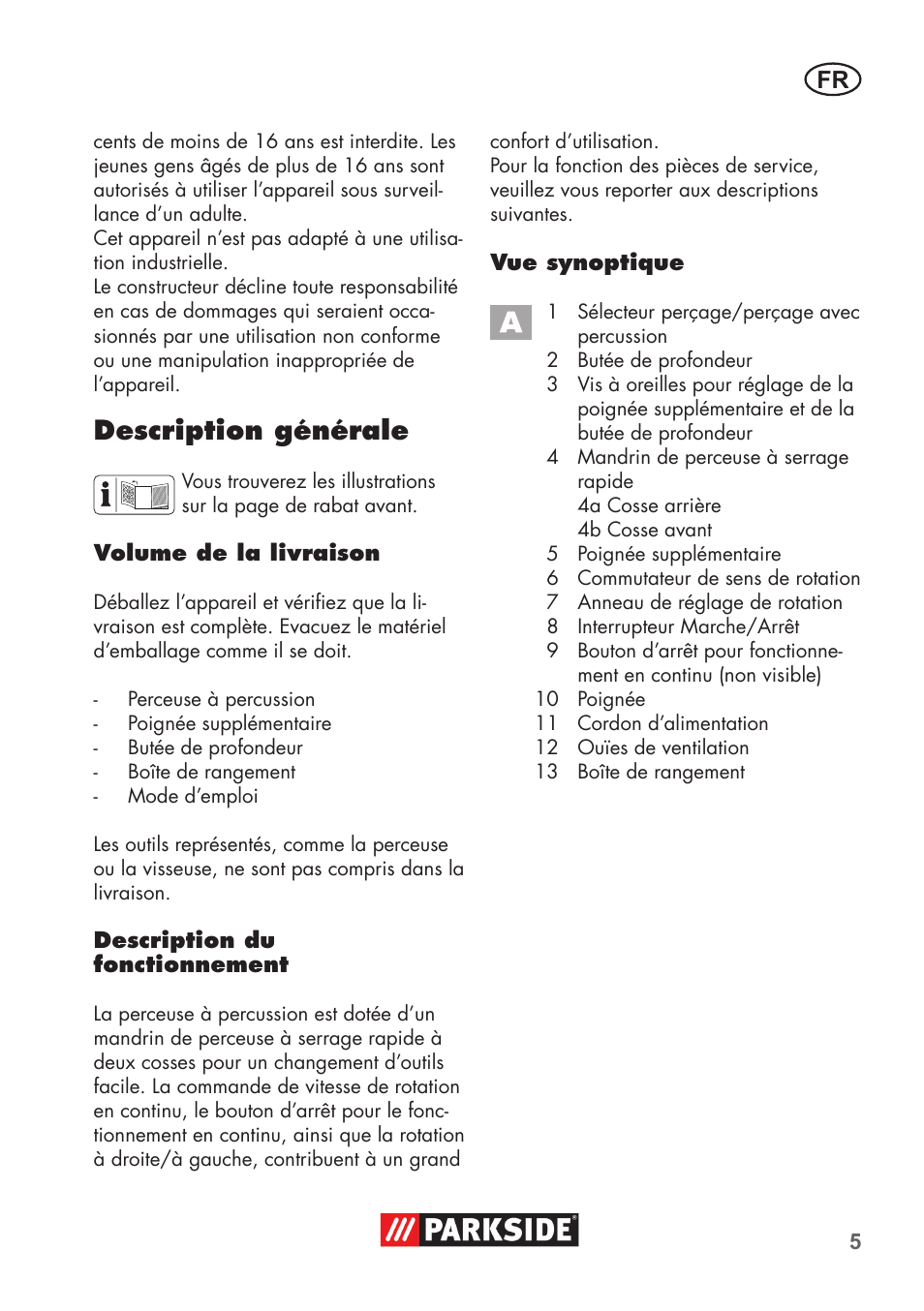 Description générale | Parkside PSBM 500 B3 User Manual | Page 5 / 48