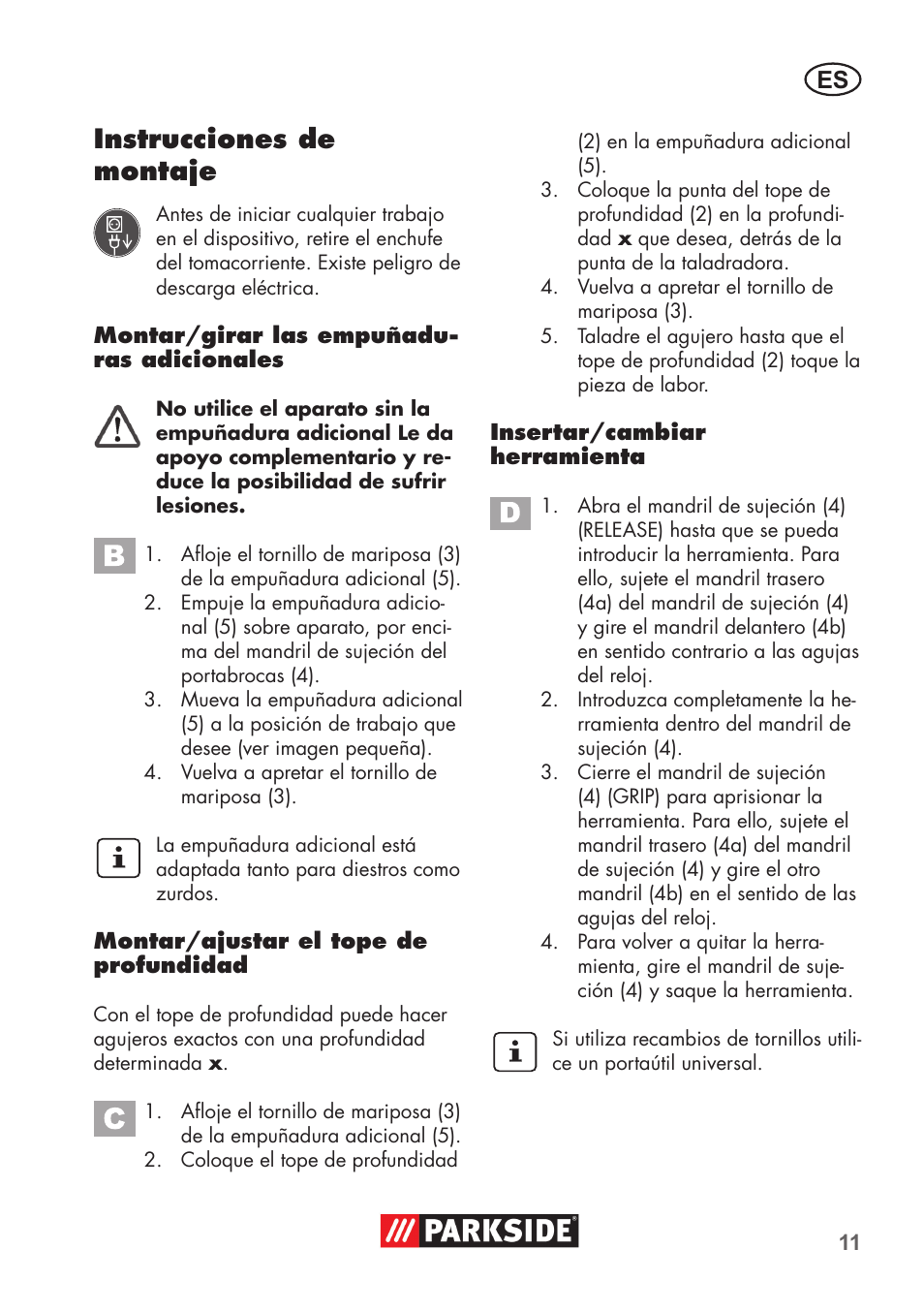 Instrucciones de montaje | Parkside PSBM 500 B3 User Manual | Page 11 / 60