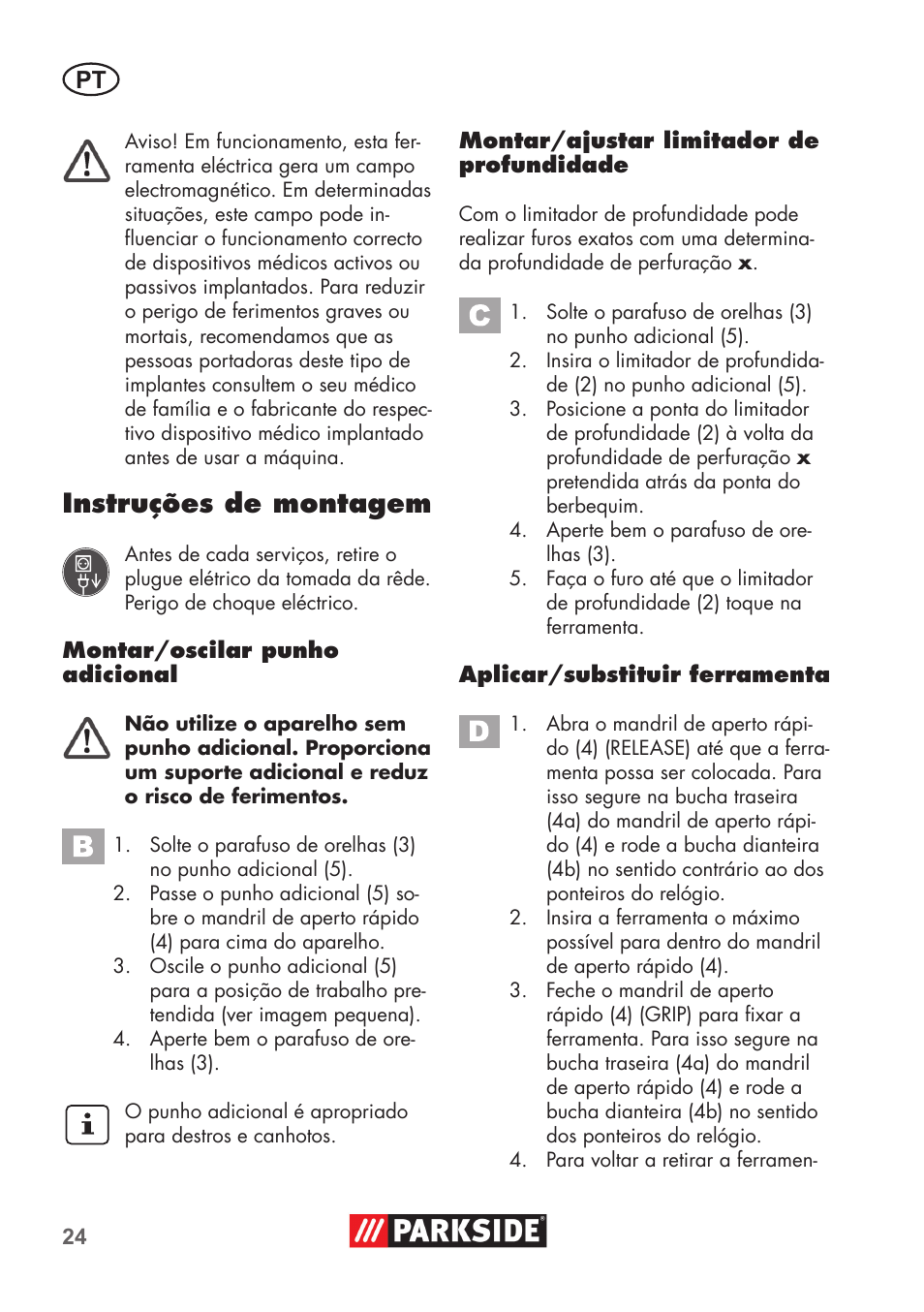 Instruções de montagem | Parkside PSBM 500 B3 User Manual | Page 24 / 60