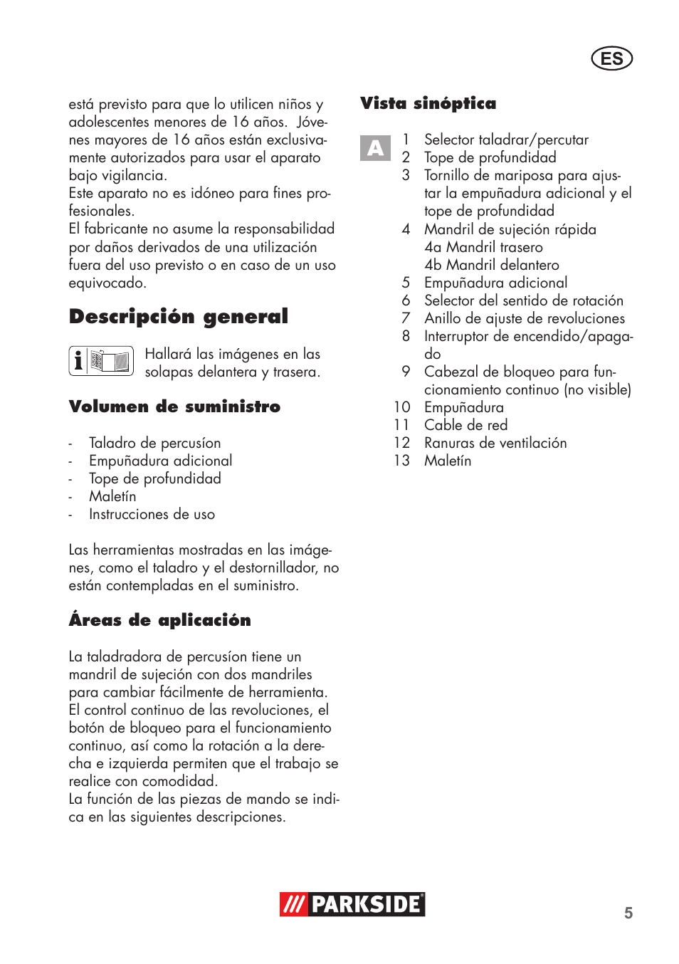 Descripción general | Parkside PSBM 500 B3 User Manual | Page 5 / 60
