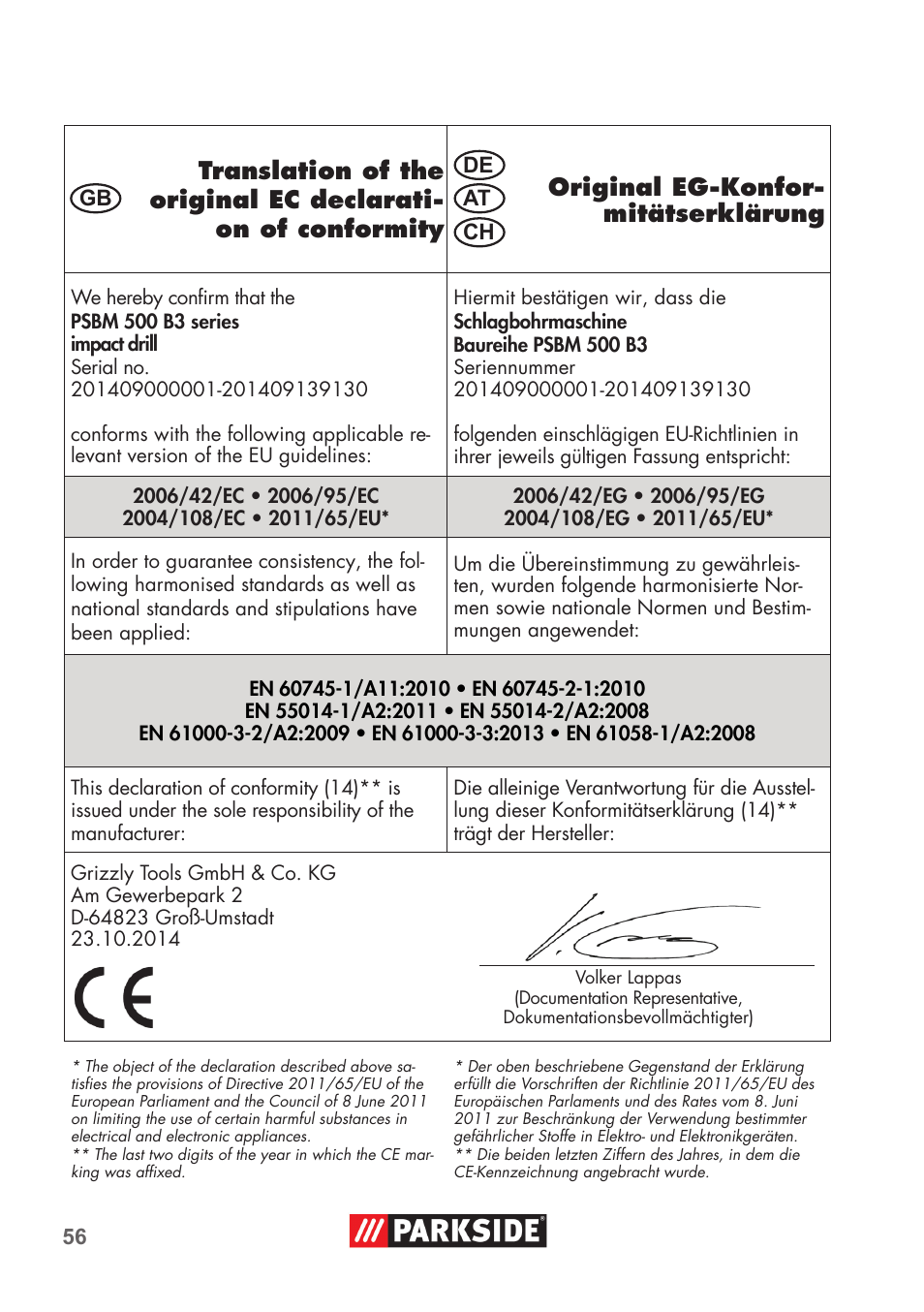 Parkside PSBM 500 B3 User Manual | Page 56 / 60