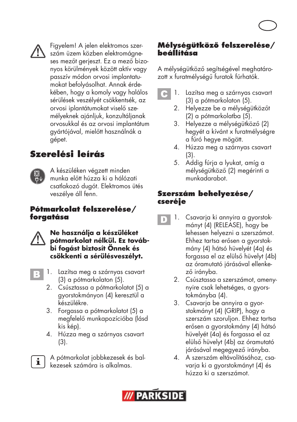 Szerelési leírás | Parkside PSBM 500 B3 User Manual | Page 35 / 96