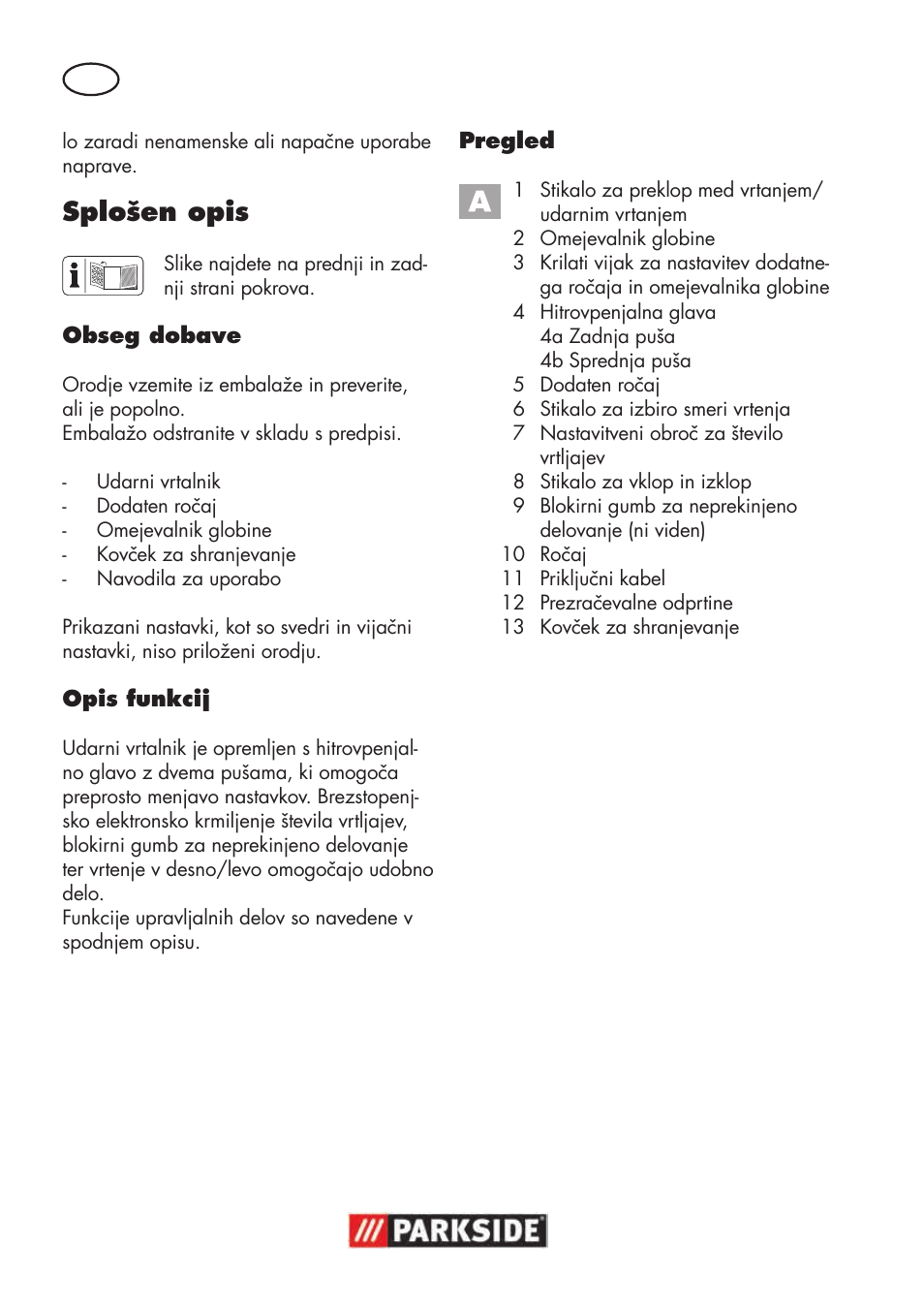 Splošen opis | Parkside PSBM 500 B3 User Manual | Page 42 / 96