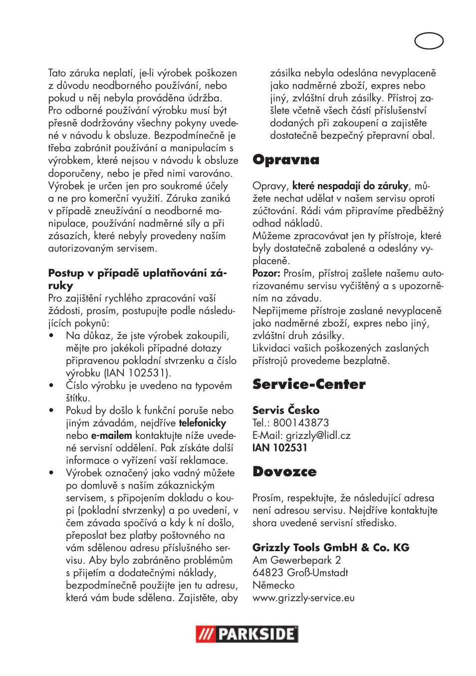 Opravna, Service-center, Dovozce | Parkside PSBM 500 B3 User Manual | Page 63 / 96